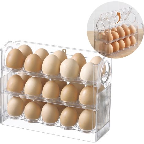 Porte-œufs pour réfrigérateur 26x20.2x10cm, conteneur de stockage de 30 œufs pour porte latérale du réfrigérateur, blanc Transparent. (1/5)