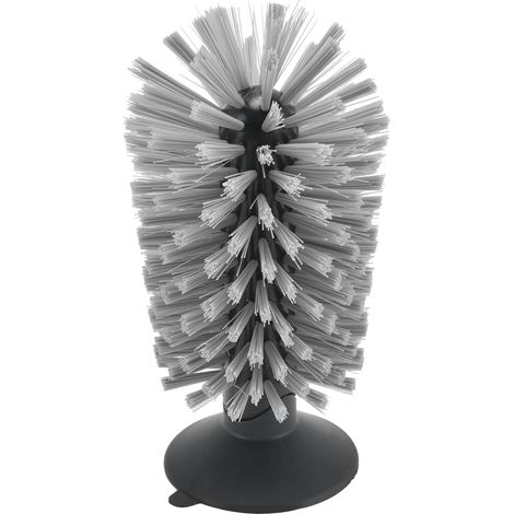 Brosse à verre en nylon ABS, design vertical, non toxique, avec ventouse, pour verres, gobelets et bouteilles d'eau (noir) (1/5)