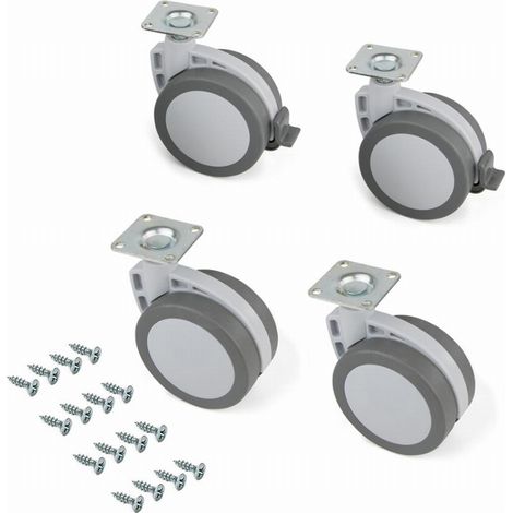 Emuca Lot de 4 roulettes Mak avec plétine de montage, diamètre 80mm, Acier et Plastique, Plastique gris (1/3)