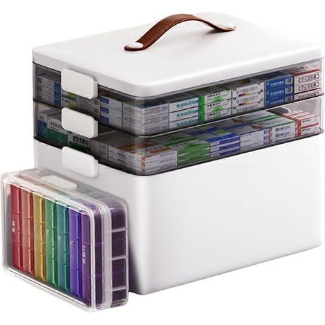 Armoire à pharmacie portable avec poignée, organisateur de médicaments à 3 niveaux, boîte de premiers secours vide pour la maison, boîte pour fournitures de premiers secours (1/5)