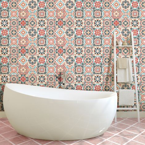 Sticker Mural Carrelage adhésif Cuisine Salle de Bain - 60 STICKERS CARREAUX DE CIMENT AZULEJOS ARCADIA - 60stickers15x15cm (1/5)