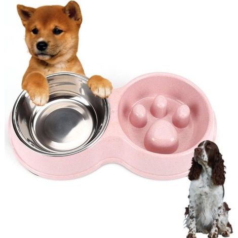 Comedero doble para perros para comida y agua,Comedero de acero inoxidable antideslizante y antiderrame para perros pequeños y gatos (1/5)