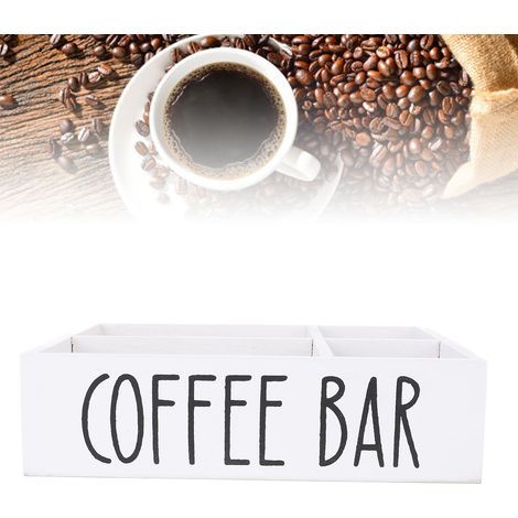 Organisateur pour Station Café en Bois Divisé avec Plateau, Boîte de Stockage pour Accessoires Café, Support pour Dosettes et Sachets de Thé - Blanc (1/5)