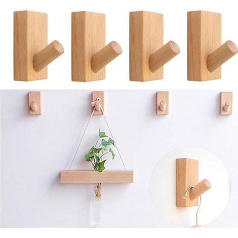 4 Pièces Crochets en Bois Décoratifs, Crochet Porte Manteau en Bois, Crochets Muraux en Bois Naturel, Crochet à Manteau, Porte-Chapeaux, pour dans Les Chambres, Salles de Bains et Co (1/5)