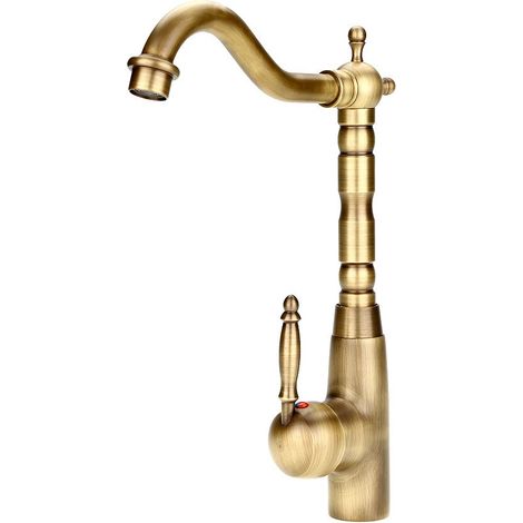 Mélangeur de robinet de tuyau d'eau froide chaude Antique rétro en laiton massif évier robinet mitigeur avec trou unique une poignée tête de lavabo pour cuisine salle de bain (1/5)