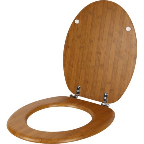 Sedile copriwater tavoletta universale linea bamboo mdf legno cerniere metallo tinta acero scuro - confezione 1 (1/5)