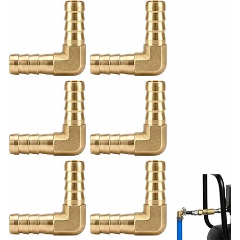6pcs 10mm Brass Hose Connector, 90° Angled Barbed Connector, Fluted Connector for Flexible Hose, Heavy Duty for Water, Air, Irrigation, Gardening and Industrial Applications (1/5)