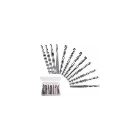 Lot de 12 fraises à bout en carbure – 4 fraises double cannelure 1/8' – 8 fraises simple tranchant – Pour nylon, résine, ABS, PVC, bois dur