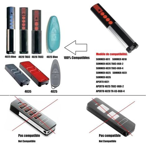 Telecomando Sommer 4020 TX03-868-4 Telecomando Cancello 868Mhz 4020V000 per Sommer 868Mhz 4020 4026 TX03-868-4 4021 4025 4011 4035 Telecomando Garage Rolling Code 868MHz-2PACK (1/4)