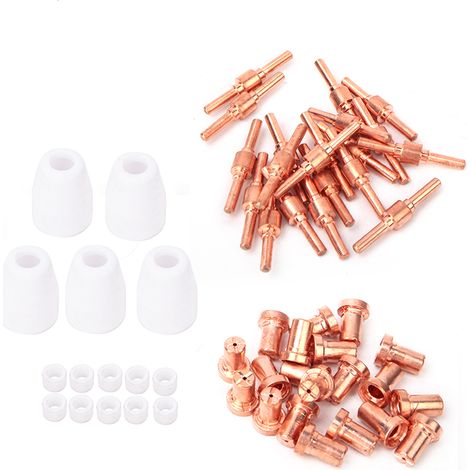 Jeu de 55 pièces électrode prolongée, buse, coupelle de protection et anneau à gaz pour chalumeau PT31, coupeur plasma, consommables de rechange (1/5)