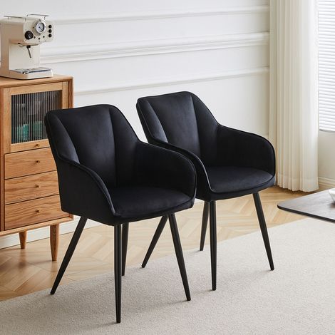 Dining Chairs 2x Velvet Modern Accent Chair Armchair with Sturdy Legs Black (1/5)
