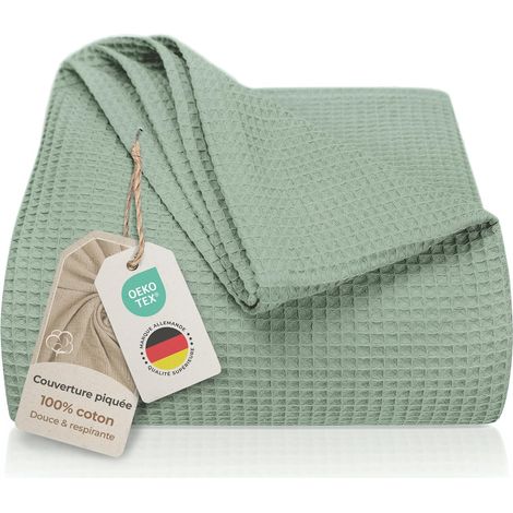 Couvre-lit piqué gaufré 100% Coton 250 g/m² – Couverture légère et aérée pour l’été, Plaid lit et canapé, Jeté de canapé, Lavable 40 °C - Oeko-Tex Standard 100 (1/5)