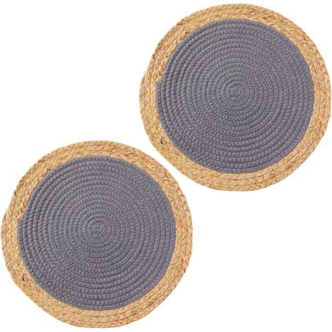 Lot de 2 sous-tasses isolantes en lin, style champêtre, avec motif courge et herbe, gris foncé, 20 x 20 cm. (1/5)