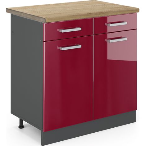 Mobiletto base per cucina R-Line, Rosso bordeaux lucido, 80 cm , PL Rovere, Vicco