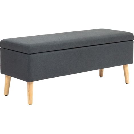 Polsterbank mit Stauraum in Leinenoptik, Gummibaumholz, 110 x 39 x 45 cm, Dunkelgrau (1/5)