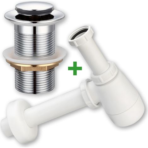Set: tappo a scatto argentato senza troppopieno + sifone per lavabo (1/5)