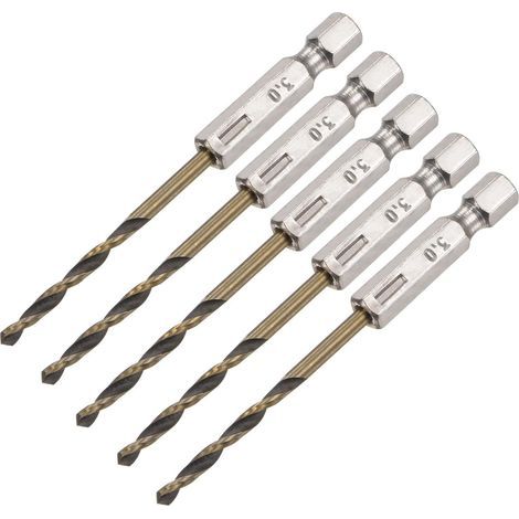5Pcs Haute Vitesse Acier Hexagonal Tige Foret Hélicoïdal 3mm Perçage Diamètre avec 1/4 Pouce Hexagonal Tige 80mm Longueur (1/4)