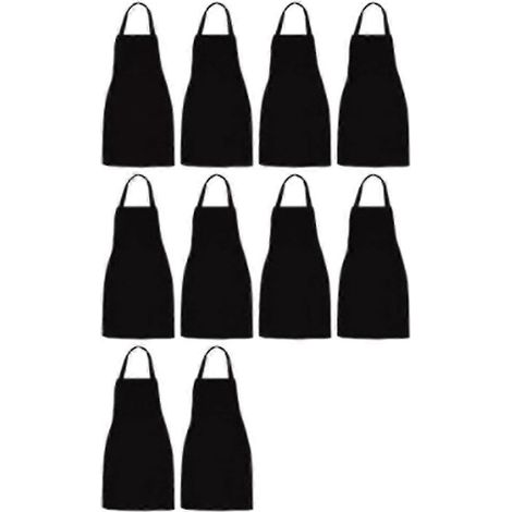 Lot de 10 tabliers à bavette unisexes noirs, avec 2 poches spacieuses, lavables en machine, pour la cuisine et les loisirs créatifs. (1/5)