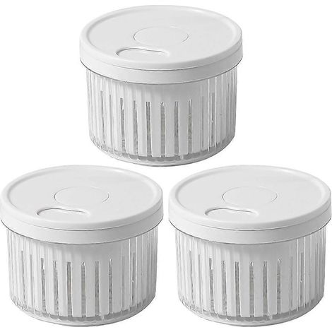 Lot de 3 boîtes de conservation pour légumes, récipients de cuisine, boîte à ail, récipient d'égouttage pour légumes frais (1/2)