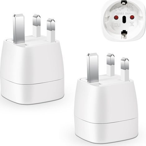 2 Pièces Adaptateur Prise Anglaise, Adaptateur de Voyage France vers UK, Adaptateur de Prise pour Irlande, Angleterre, Ecosse, Dubaï, Malte, Adaptateur Type G (Blanc) (1/5)
