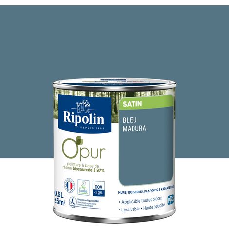 RIPOLIN Peinture bleu madura pour mur, boiserie et radiateur O'pur satiné 0.5 l (1/5)