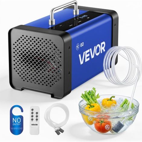Generador de Ozono 60000 mg/h con 12 Tubos de Cuarzo, Control Remoto, Doble Modo, Máquina de Ozono con Doble Manguera, Difusores de Corindón, Cobertura hasta 450 m², para Cocina Hogar Oficina