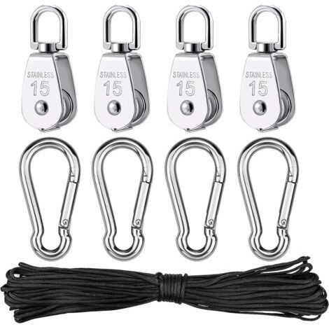pièces Poulie en Acier Inoxydable, Poulie de Levage Simple avec Corde pour Cordes Camping Randonnée Pédestre (1/5)