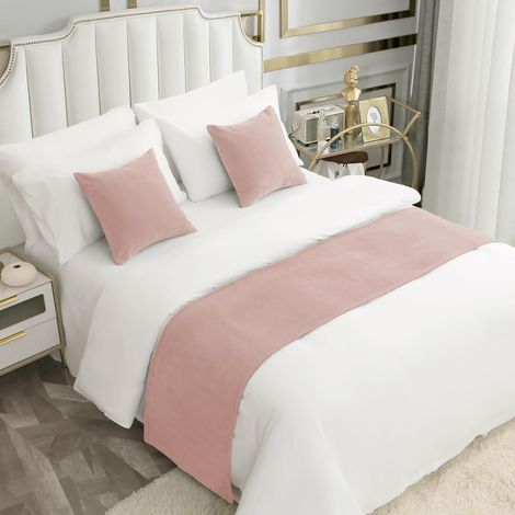 Chemin de lit en Chenille Rose Corail, Style Moderne pour la décoration de la Maison et de l'hôtel (Housses de Coussin vendues séparément) (1/5)