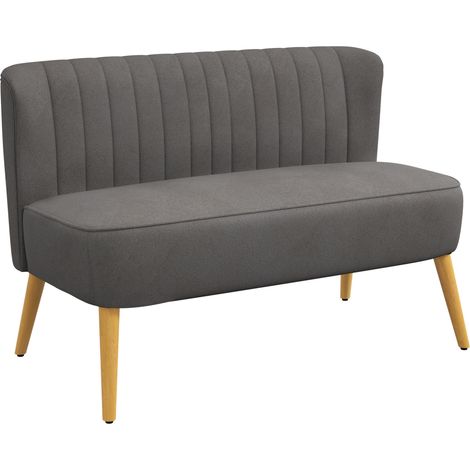 Canapé 2 places en tissu aspect lin gris foncé avec pieds en bois, 117 x 56,5 x 77 cm (1/5)