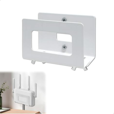 Blanc Etagere pour Decodeur, Cache Box Internet étagere Mural, Etagere Murale sans Percage pour Routeur, Métal WiFi Boîte de Rangement, Universel Support Mural Stockage (1/5)