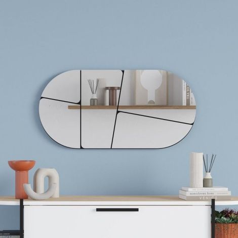 Specchio ovale da parete Otis con design astratto e fondo nero 80x40H