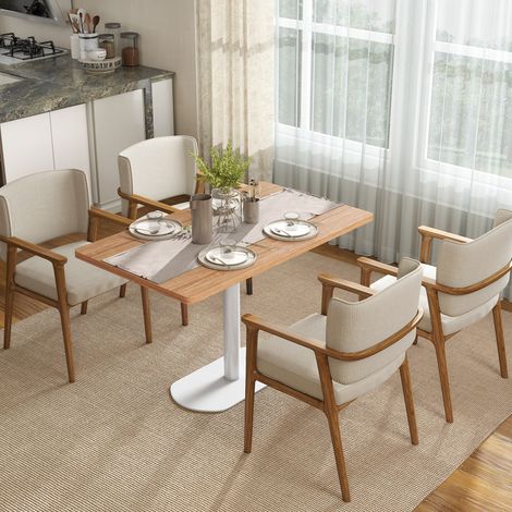 Table à manger rectangulaire pour 6 personnes, table de cuisine piétement et plateau épais chêne blanc, 120 x 70 x 75 centimètres (1/4)