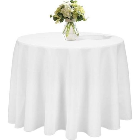 Nappe Ronde 240cm Blanche Nappe Mariage en Polyester Infroissable Anti Tache Décoration de Table pour Réception Anniversaire (1/5)
