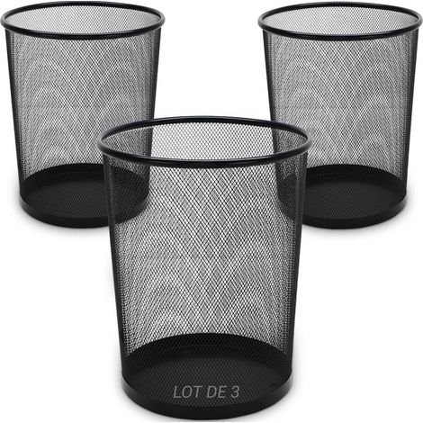 Lot de 3 Corbeilles à Papier Bureau Métal Mesh Noir – Grande Contenance 18L – Poubelle Ronde Ajourée Haute Résistance pour Bureau et Maison – Pack économique – Diamètre 29,5cm x Hauteur 34cm (1/5)