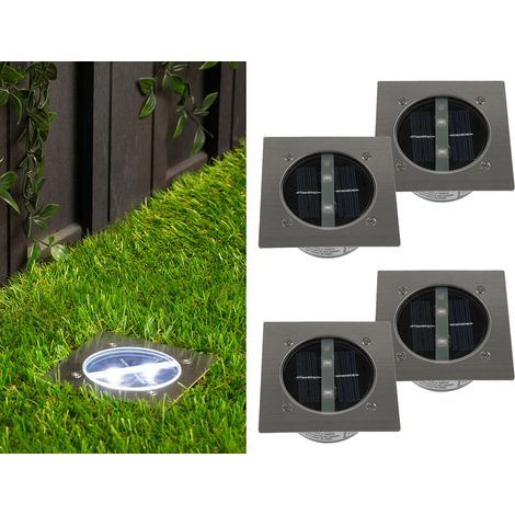 Solar LED Bodeneinbaustrahler 4er SET für Außen, Edelstahl 4-eckig 10x10cm, IP67 (1/5)