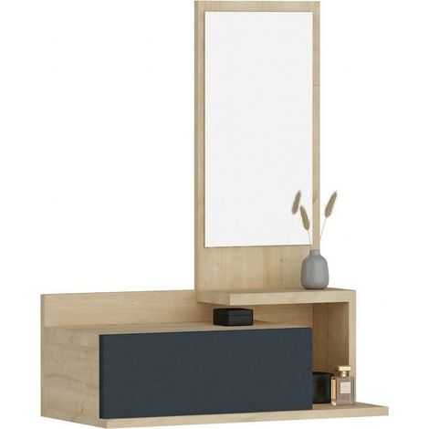 Mobile da Ingresso Minerbe, Specchio Incluso, un Cassetto, 3 Ripiani, 60x31x90h cm Marrone Rovere
