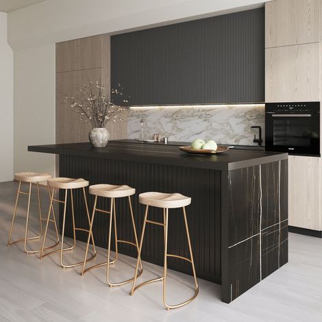 Îlot central de cuisine pour cuisine et salle à manger – Structure en bois noir – 183 cm – Tiroirs et placards de rangement (1/2)
