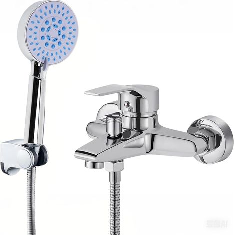 Chrome Brass Bath Shower Mixer Tap with 5 Jets Shower Head (1/5)