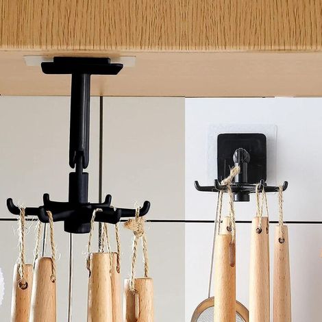 Drehbarer Küchenutensilienhalter mit 6 Haken, 2er-Set – Bohrfreier Küchenorganizer für Zuhause (1/5)