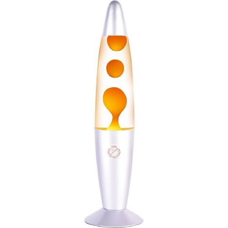 Magma-Lampe mit orangefarbener Flüssigkeitsbewegung, silbernem Sockel und Schirm – für Erwachsene und Kinder – perfektes Geschenk – stimmungsvolles Nachtlicht (1/5)
