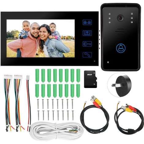 7 Visite Couleur Caméra Vidéo Interphone Sonnette Vision Nocturne Étanche Carte Mémoire 8G Prise AU 100-240V (1/5)