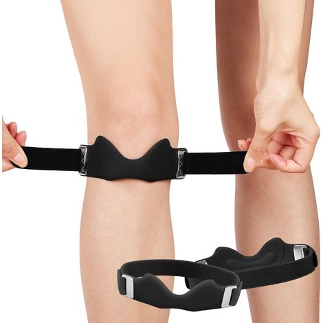 Genouillère, sangles de genou réglables en silicone, genouillère de sport pour hommes et femmes, bandage rotulien, bandage de genou, genouillère pour basketball, fitness, sport, course à pied (noir) (1/5)