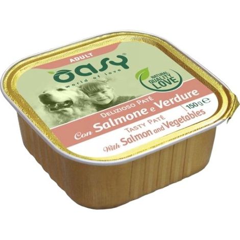Oasy Dog  Delizioso Paté  Comida en bandeja para perros adultos 150g - Salmón con verduras 150g