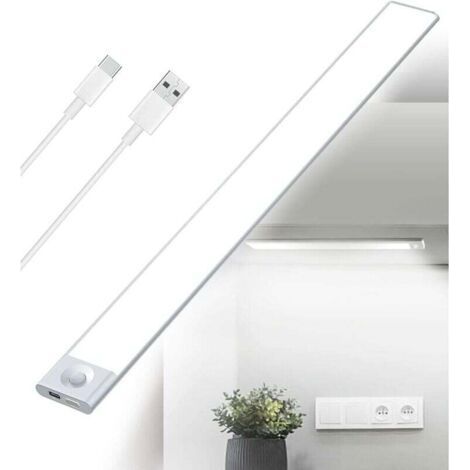 Reglette LED Cuisine Sous Meuble Rechargeable USB, 2500mAh 40cm Dimmable Lampe Placard Detecteur de Mouvement Barre LED Sans Fil Rechargeable Lumiere Capteur PIR a Pile pour Escalier Interieur (1/5)