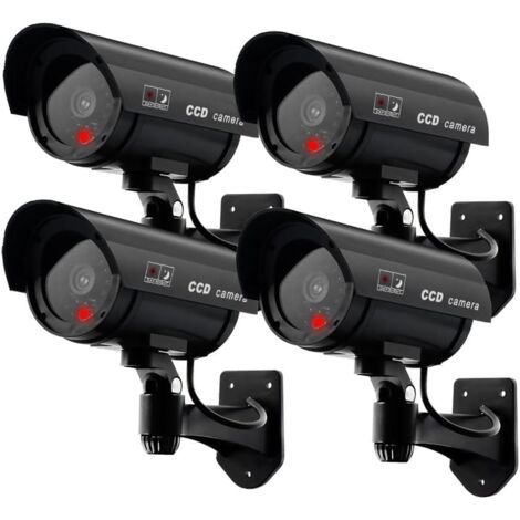 Lot de 4 Caméras Factices pour Extérieur & Intérieur, Fausse Caméra de Surveillance CCTV avec LED Clignotante (4Pcs Noir)