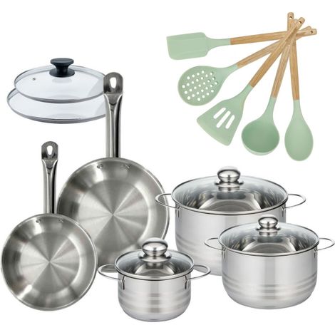 Lot de 2 Poêles 20/24cm et 3 Faitouts 16/20/24cm Fackelmann Etherna avec 5 ustensiles (1/5)