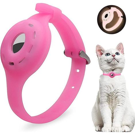tui De Protection En Silicone Airtag (rose), Support De Collier Airtag Pour Chien Et Chat, Collier Illumin Housse De Collier Pour Chat Airtag, Con (1/5)