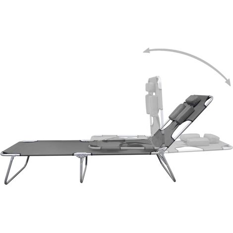 Chaise longue pliable, Fauteuil Relax, pour Jardin Balcon Camping, et coussin de tête Dossier réglable Gris OIB2559E (1/5)