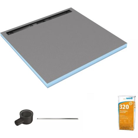 Receveur de douche à carreler 120 x 120 cm WEDI Fundo Riolito Neo écoulement horizontal + barrette de finition 70 cm + colle 320 (1/5)
