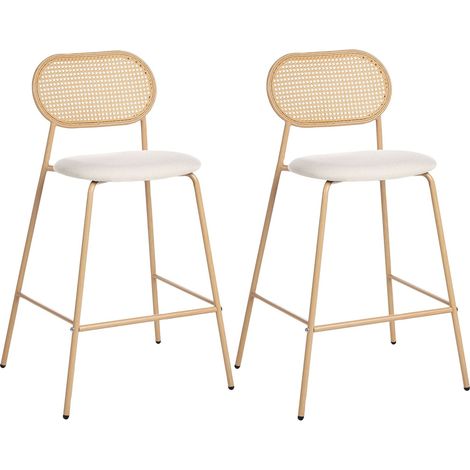 Beliani Bar Chairs Light Brown Iron of Counter Stools Rattan (pack of 2) Metal, Seat Height 72 cm, Lacquered, Holds up to 120 kg, 57 x 52 x 102 cm, 100% Polyester ADAVER (1/5)